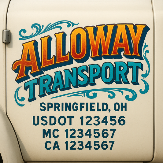 Trucking Door Decal With Name, City, USDOT, MC, CA, KYU, or Regulation Number Decal Stickers | Semi Truck US DOT Lettering Signs