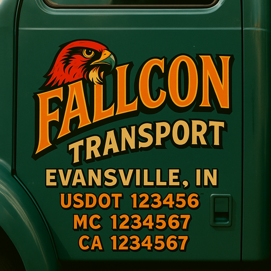 Trucking Door Decal With Name, City, USDOT, MC, CA, KYU, or Regulation Number Decal Stickers | Semi Truck US DOT Lettering Signs