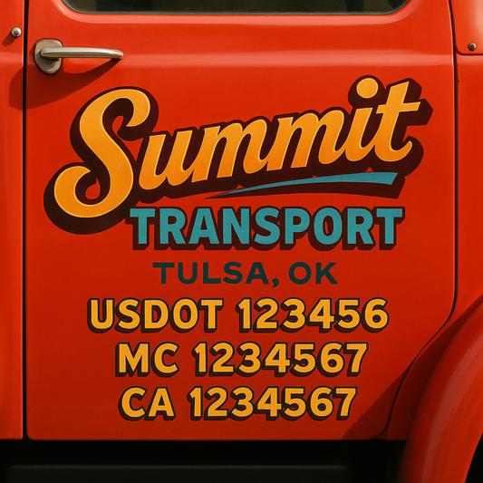 Trucking Door Decal With Name, City, USDOT, MC, CA, KYU, or Regulation Number Decal Stickers | Semi Truck US DOT Lettering Signs