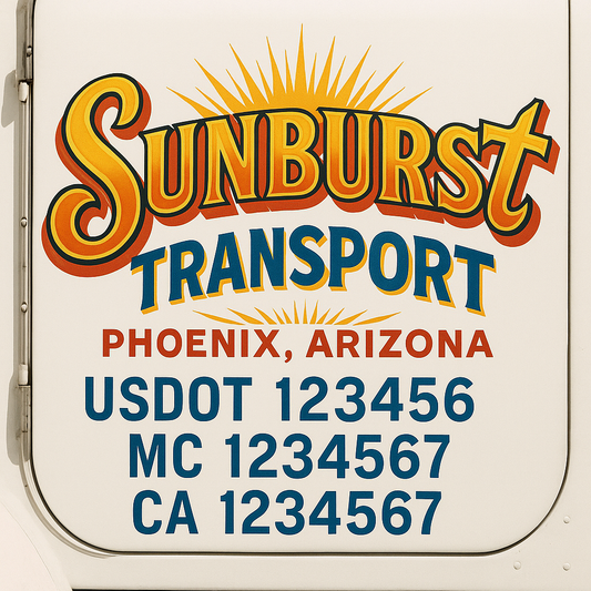 Trucking Door Decal With Name, City, USDOT, MC, CA, KYU, or Regulation Number Decal Stickers | Semi Truck US DOT Lettering Signs