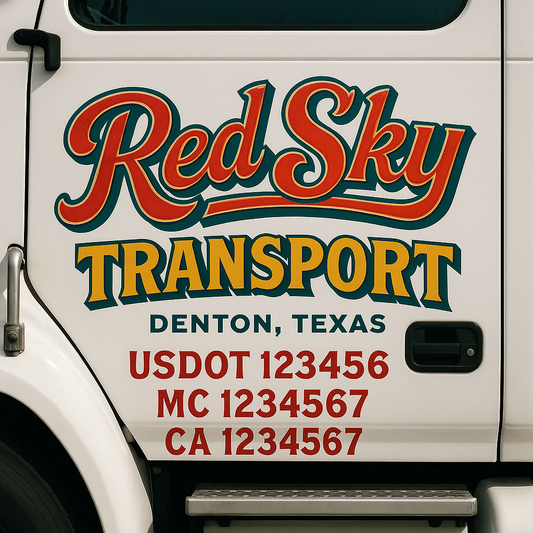 Trucking Door Decal With Name, City, USDOT, MC, CA, KYU, or Regulation Number Decal Stickers | Semi Truck US DOT Lettering Signs