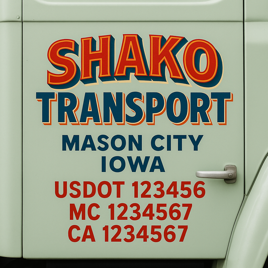 Trucking Door Decal With Name, City, USDOT, MC, CA, KYU, or Regulation Number Decal Stickers | Semi Truck US DOT Lettering Signs