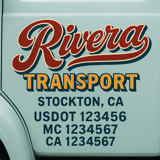 Trucking Door Decal With Name, City, USDOT, MC, CA, KYU, or Regulation Number Decal Stickers | Semi Truck US DOT Lettering Signs