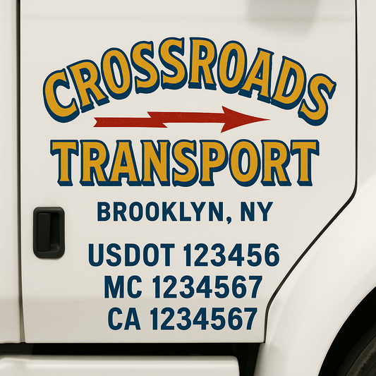 Trucking Door Decal With Name, City, USDOT, MC, CA, KYU, or Regulation Number Decal Stickers | Semi Truck US DOT Lettering Signs