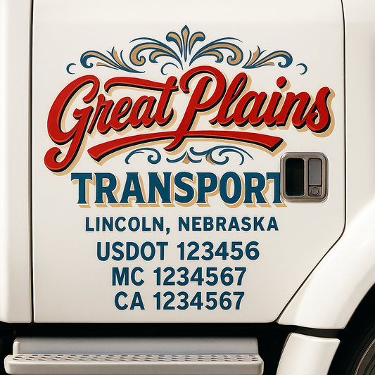 Trucking Door Decal With Name, City, USDOT, MC, CA, KYU, or Regulation Number Decal Stickers | Semi Truck US DOT Lettering Signs