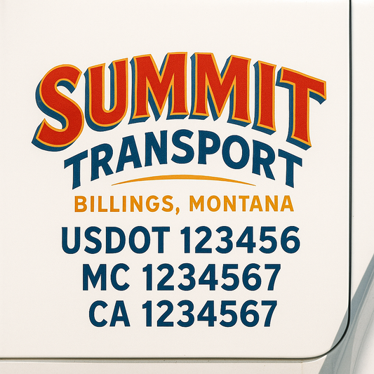 Trucking Door Decal With Name, City, USDOT, MC, CA, KYU, or Regulation Number Decal Stickers | Semi Truck US DOT Lettering Signs