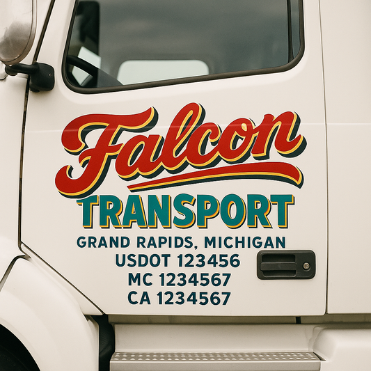 Trucking Door Decal With Name, City, USDOT, MC, CA, KYU, or Regulation Number Decal Stickers | Semi Truck US DOT Lettering Signs