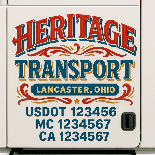 Trucking Door Decal With Name, City, USDOT, MC, CA, KYU, or Regulation Number Decal Stickers | Semi Truck US DOT Lettering Signs