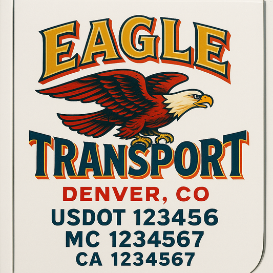 Trucking Door Decal With Name, City, USDOT, MC, CA, KYU, or Regulation Number Decal Stickers | Semi Truck US DOT Lettering Signs