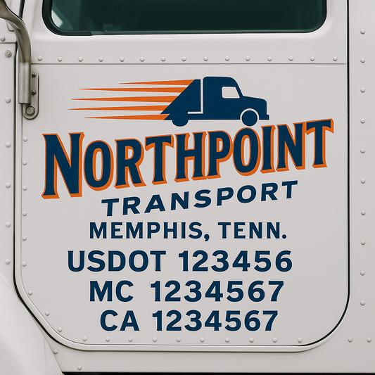 Trucking Door Decal With Name, City, USDOT, MC, CA, KYU, or Regulation Number Decal Stickers | Semi Truck US DOT Lettering Signs