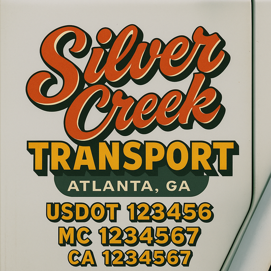 Trucking Door Decal With Name, City, USDOT, MC, CA, KYU, or Regulation Number Decal Stickers | Semi Truck US DOT Lettering Signs