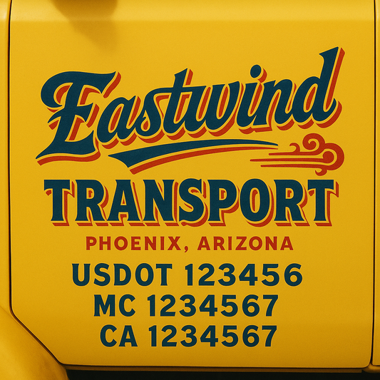 Trucking Door Decal With Name, City, USDOT, MC, CA, KYU, or Regulation Number Decal Stickers | Semi Truck US DOT Lettering Signs