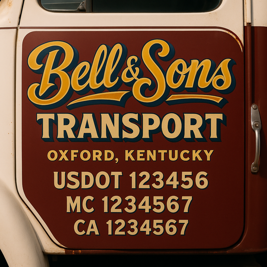 Trucking Door Decal With Name, City, USDOT, MC, CA, KYU, or Regulation Number Decal Stickers | Semi Truck US DOT Lettering Signs