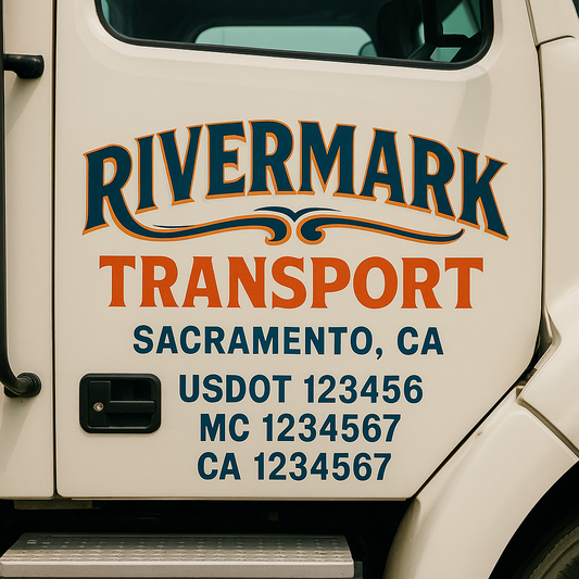 Trucking Door Decal With Name, City, USDOT, MC, CA, KYU, or Regulation Number Decal Stickers | Semi Truck US DOT Lettering Signs