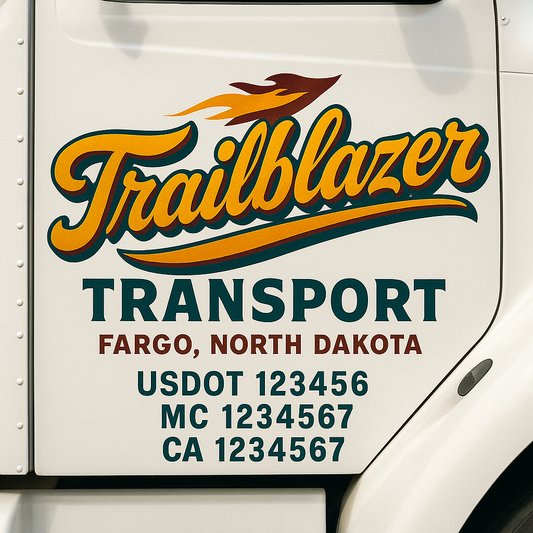 Trucking Door Decal With Name, City, USDOT, MC, CA, KYU, or Regulation Number Decal Stickers | Semi Truck US DOT Lettering Signs