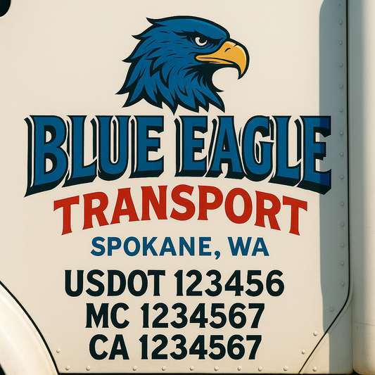 Trucking Door Decal With Name, City, USDOT, MC, CA, KYU, or Regulation Number Decal Stickers | Semi Truck US DOT Lettering Signs