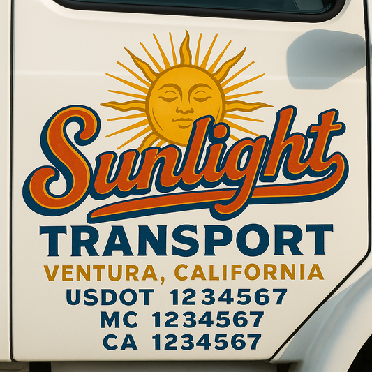 Trucking Door Decal With Name, City, USDOT, MC, CA, KYU, or Regulation Number Decal Stickers | Semi Truck US DOT Lettering Signs