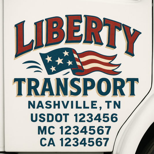 Trucking Door Decal With Name, City, USDOT, MC, CA, KYU, or Regulation Number Decal Stickers | Semi Truck US DOT Lettering Signs