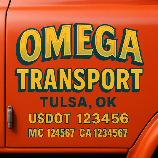 Trucking Door Decal With Name, City, USDOT, MC, CA, KYU, or Regulation Number Decal Stickers | Semi Truck US DOT Lettering Signs