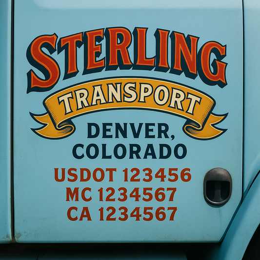 Trucking Door Decal With Name, City, USDOT, MC, CA, KYU, or Regulation Number Decal Stickers | Semi Truck US DOT Lettering Signs