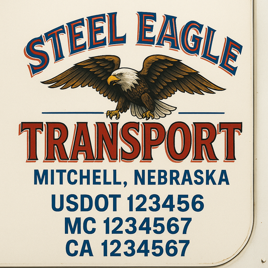Trucking Door Decal With Name, City, USDOT, MC, CA, KYU, or Regulation Number Decal Stickers | Semi Truck US DOT Lettering Signs