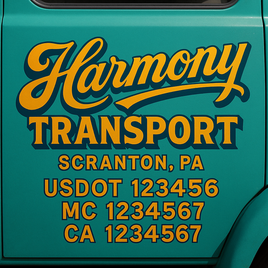 Trucking Door Decal With Name, City, USDOT, MC, CA, KYU, or Regulation Number Decal Stickers | Semi Truck US DOT Lettering Signs