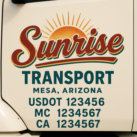 Trucking Door Decal With Name, City, USDOT, MC, CA, KYU, or Regulation Number Decal Stickers | Semi Truck US DOT Lettering Signs