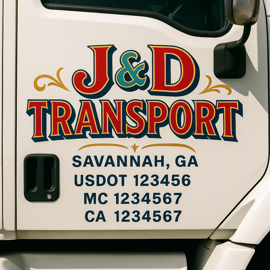 Trucking Door Decal With Name, City, USDOT, MC, CA, KYU, or Regulation Number Decal Stickers | Semi Truck US DOT Lettering Signs
