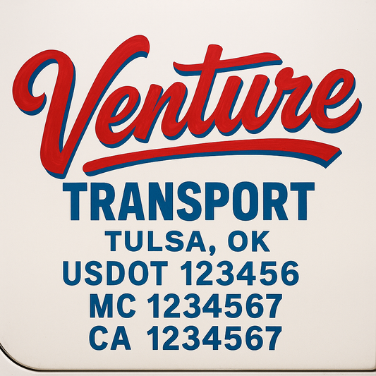 Trucking Door Decal With Name, City, USDOT, MC, CA, KYU, or Regulation Number Decal Stickers | Semi Truck US DOT Lettering Signs
