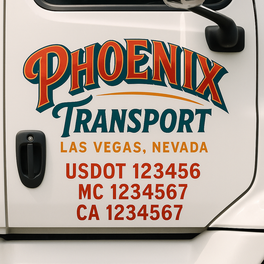 Trucking Door Decal With Name, City, USDOT, MC, CA, KYU, or Regulation Number Decal Stickers | Semi Truck US DOT Lettering Signs