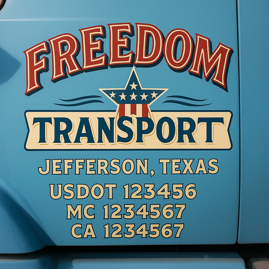 Trucking Door Decal With Name, City, USDOT, MC, CA, KYU, or Regulation Number Decal Stickers | Semi Truck US DOT Lettering Signs