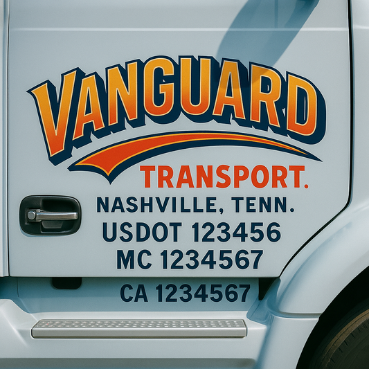 Trucking Door Decal With Name, City, USDOT, MC, CA, KYU, or Regulation Number Decal Stickers | Semi Truck US DOT Lettering Signs