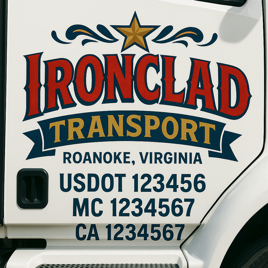 Trucking Door Decal With Name, City, USDOT, MC, CA, KYU, or Regulation Number Decal Stickers | Semi Truck US DOT Lettering Signs