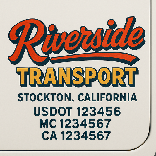 Trucking Door Decal With Name, City, USDOT, MC, CA, KYU, or Regulation Number Decal Stickers | Semi Truck US DOT Lettering Signs