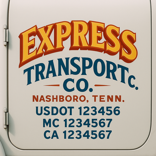 Trucking Door Decal With Name, City, USDOT, MC, CA, KYU, or Regulation Number Decal Stickers | Semi Truck US DOT Lettering Signs