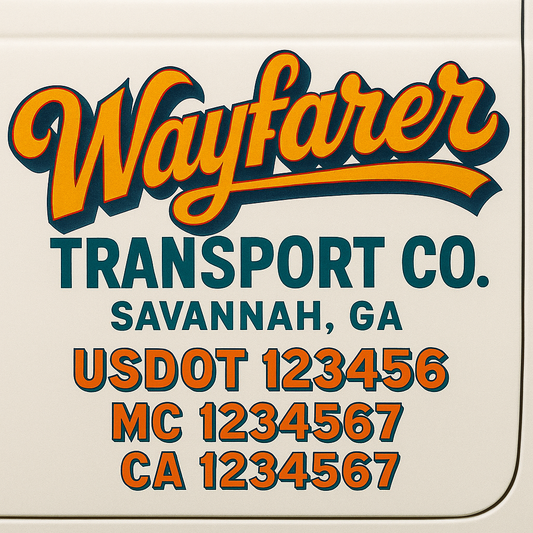 Trucking Door Decal With Name, City, USDOT, MC, CA, KYU, or Regulation Number Decal Stickers | Semi Truck US DOT Lettering Signs