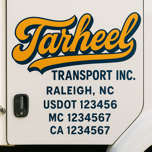 Trucking Door Decal With Name, City, USDOT, MC, CA, KYU, or Regulation Number Decal Stickers | Semi Truck US DOT Lettering Signs
