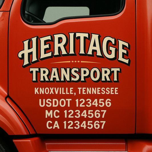 Trucking Door Decal With Name, City, USDOT, MC, CA, KYU, or Regulation Number Decal Stickers | Semi Truck US DOT Lettering Signs