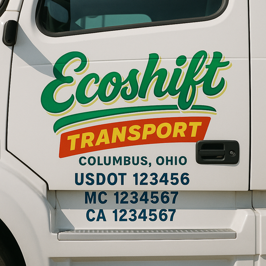 Trucking Door Decal With Name, City, USDOT, MC, CA, KYU, or Regulation Number Decal Stickers | Semi Truck US DOT Lettering Signs