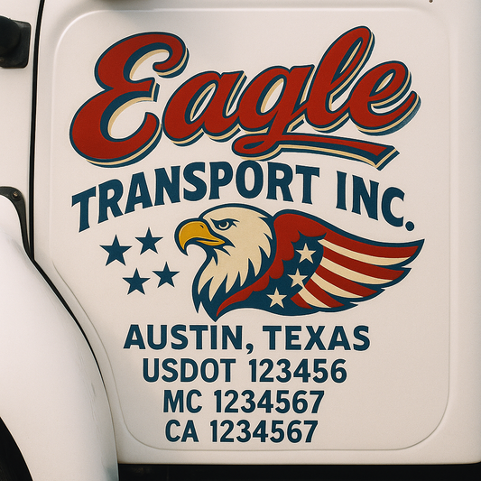 Trucking Door Decal With Name, City, USDOT, MC, CA, KYU, or Regulation Number Decal Stickers | Semi Truck US DOT Lettering Signs