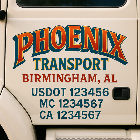 Trucking Door Decal With Name, City, USDOT, MC, CA, KYU, or Regulation Number Decal Stickers | Semi Truck US DOT Lettering Signs