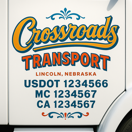 Trucking Door Decal With Name, City, USDOT, MC, CA, KYU, or Regulation Number Decal Stickers | Semi Truck US DOT Lettering Signs