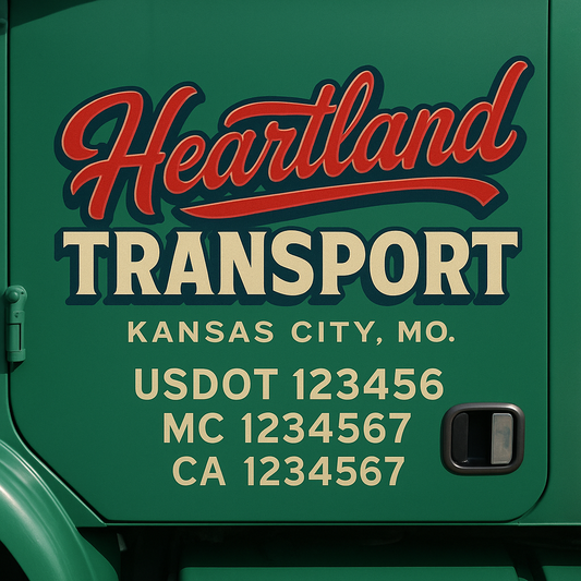 Trucking Door Decal With Name, City, USDOT, MC, CA, KYU, or Regulation Number Decal Stickers | Semi Truck US DOT Lettering Signs