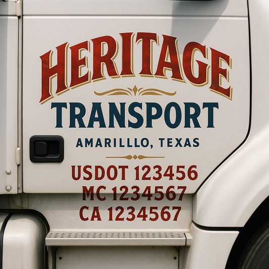 Trucking Door Decal With Name, City, USDOT, MC, CA, KYU, or Regulation Number Decal Stickers | Semi Truck US DOT Lettering Signs
