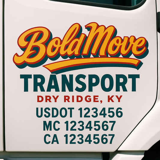 Trucking Door Decal With Name, City, USDOT, MC, CA, KYU, or Regulation Number Decal Stickers | Semi Truck US DOT Lettering Signs