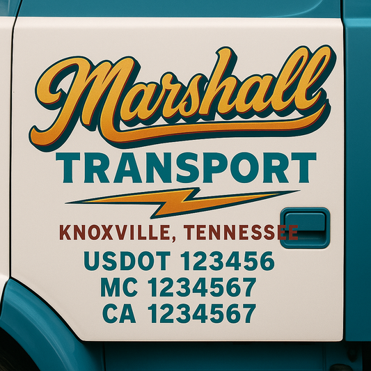 Trucking Door Decal With Name, City, USDOT, MC, CA, KYU, or Regulation Number Decal Stickers | Semi Truck US DOT Lettering Signs