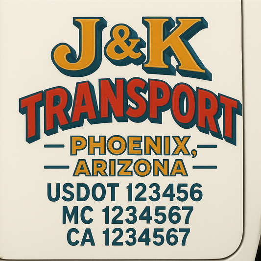 Trucking Door Decal With Name, City, USDOT, MC, CA, KYU, or Regulation Number Decal Stickers | Semi Truck US DOT Lettering Signs