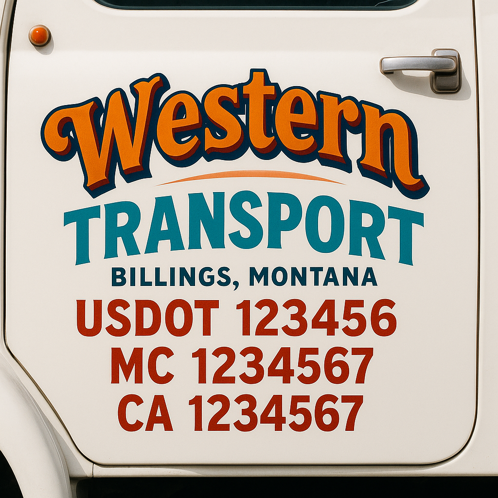 Trucking Door Decal With Name, City, USDOT, MC, CA, KYU, or Regulation Number Decal Stickers | Semi Truck US DOT Lettering Signs