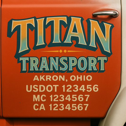 Trucking Door Decal With Name, City, USDOT, MC, CA, KYU, or Regulation Number Decal Stickers | Semi Truck US DOT Lettering Signs