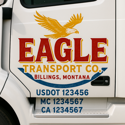 Trucking Door Decal With Name, City, USDOT, MC, CA, KYU, or Regulation Number Decal Stickers | Semi Truck US DOT Lettering Signs